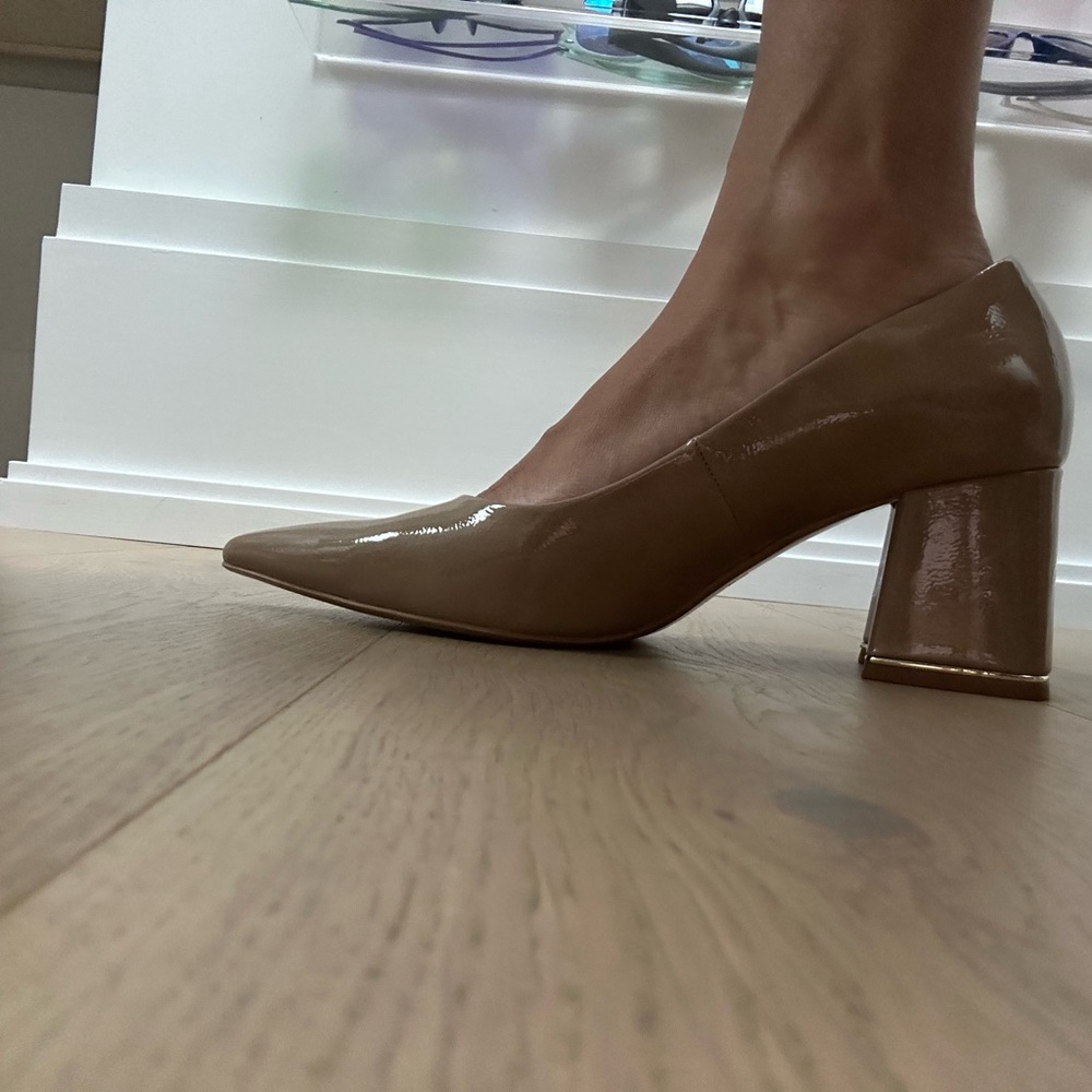 Zara patent nude block heels